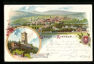 Lithographie Rinteln, Totalansicht mit Turm 1899  - Picture 1 of 2