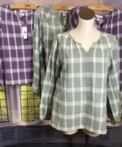 CJ Banks 1X 16/18 NWT White Light Green Check Plaid Blouse Notch Neck Shirt Top - Picture 1 of 7
