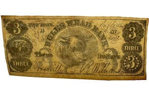 $3 Bank Note Bulls Head Bank New York #4042 REPRODUCTION Facsimile - Picture 1 of 2