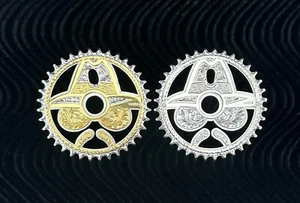 BICYCLE 36T LASER CUT ENGRAVED 2 TONE OR CHROME LOWRIDER HEAD MAN SPROCKET. - Picture 1 of 3