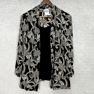 R&M Richard Velvet Top Women 16WP Black Floral Long Sleeve Boho Whimsigoth Event - Picture 1 of 5