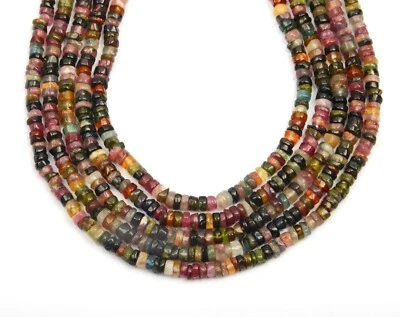 Natural Multi Tourmaline Beads 13 Inch Strand 4 MM Beads Heishi Shape Gemstone - Image 1 of 4