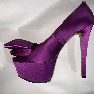 Pre-amado auténtico H por HALSTON talla 9.5M joya púrpura satinado PLATAFORMA PEEP TOE  Foto 1 de 4