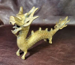 Antique Brass/Bronze Dragon Statue, 11.25" Length, Charming! - Picture 1 of 10