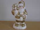Vintage Gold & White Ceramic Santa & Giftbag Ornament
