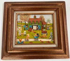 Vintage Print “Teddy Bear Farms” Signed R Smith, Framed Canvas Art - Picture 1 of 5