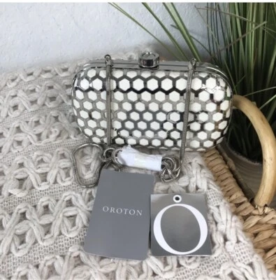 Oroton Silver Oval Clutch Bag With Removable Straps NWT - Image 1 of 3