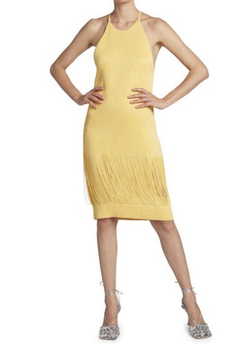 Abito Bottega VENETA maglia testurizzata orlo frange taglia S giallo $2295