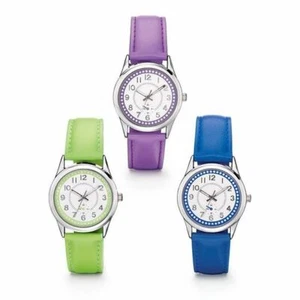 Ladies Faux Leather Band Rhinestone Face Large Numbers Watch - Neon Green ONLY - Picture 1 of 1