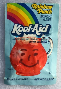 Vintage NOS KOOL-AID RAINBOW PUNCH Kool Aid Man Mix COMPLETO 3 once LGBTQ General Foods - Foto 1 di 8