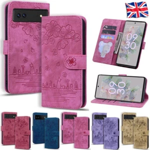 Cat Flower PU Leather Card Wallet Phone Case For Google Pixel 9 8 Pro 8A 7A 6A - Picture 1 of 55