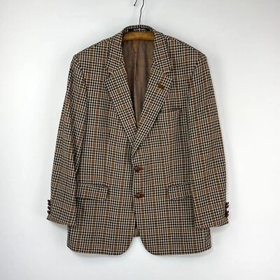 Daks Tweed Jacket Mens 42R Brown Houndstooth Check Wool Twill Sports Blazer - Image 1 of 4