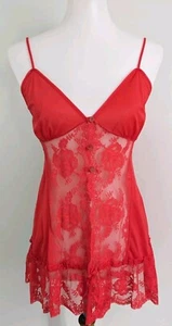 Vintage Nancy King Lingerie Babydoll Chemise Shortie Nightgown RED Lace XS 70s - Picture 1 of 9