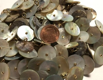 6 PC ONLY Vintage Iridescent Abalone Pin Shank Buttons 17.5mm 11/16" 11641 - Image 1 of 4