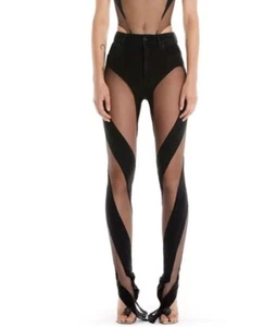 NEW MUGLER Contrast Tulle & Denim Fitted Jeans - Black Size 38 - Picture 1 of 10