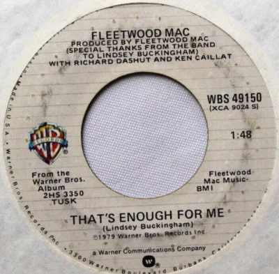 FLEETWOOD MAC THAT'S ENOUGH FOR ME / SARA 45 7" VINYL RECORD VG- WB Foto 1 de 4
