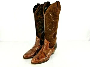 Nando Muzi Womens Brown Snakeskin Suede Leather Cowboy Boots Italian Sz 7 M - Picture 1 of 12