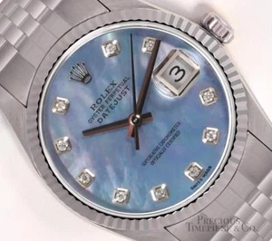 Rolex Datejust Stainless Steel 36mm Watch-18k Fluted Bezel-Blue MOP Diamond Dial - Picture 1 of 5