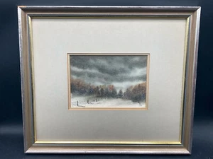 Pintura Acuarela Original Lou Riffe Firmada 4x6", Escena de Invierno - Imagen 1 de 9