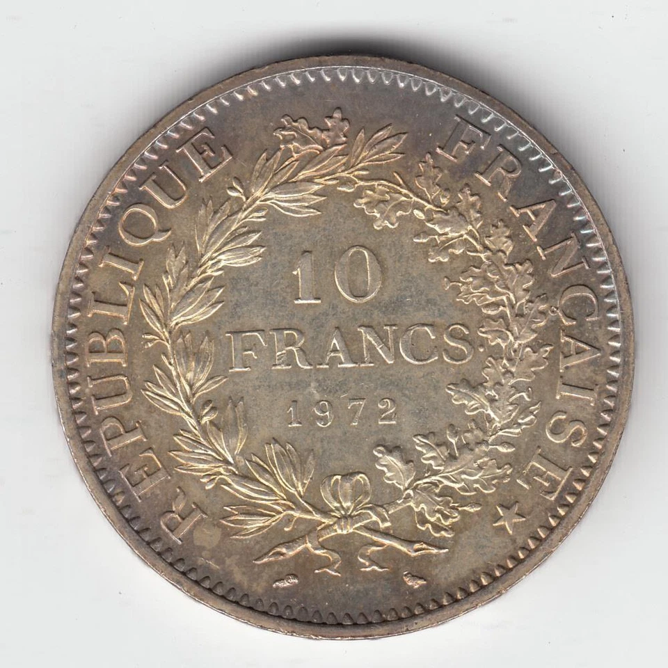 Moeda 1972 França 10 francos Hércules e Ninfas 37mm 25gr PRATA 900 #37 - Imagem 1 de 2