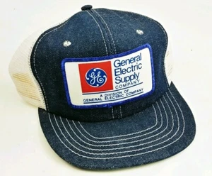 Parche de malla de mezclilla vintage NOS GE Supply Snap Back DeLong EE. UU. Stock muerto - Imagen 1 de 10