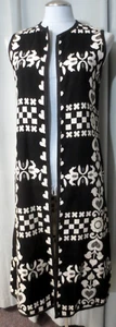 Vintage Black & White Geometric Floral Reversible Tapestry Duster Vest Retro - Picture 1 of 8