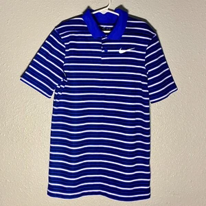 Nike Dri-Fit Polo Shirt Boys Size Medium Standard Fit Short Sleeve Blue White - Picture 1 of 7