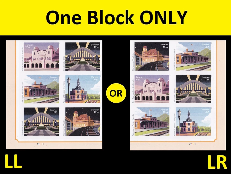 US 5758a-5762a 5762c Railroad Stations imperf NDC plate block 6(3x2) MNH 2023 - Image 1 of 1