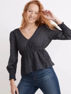 Madewell Tie-Back Peplum Top in Campden Daisies Size XS, #NG919, NEW NWOT $88 - Picture 1 of 13