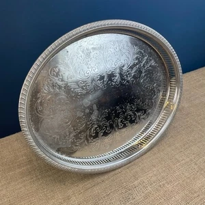 VINTAGE SHEFFIELD SILVER PLATE GALLERIED OVAL DRINKS COCKTAIL SERVING TRAY - Picture 1 of 11