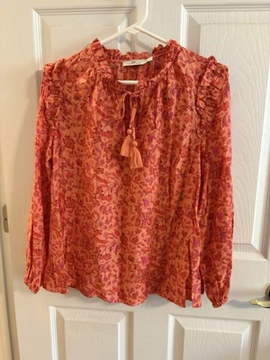 Camisa para mujer Vineyard Vines manga larga corbata naranja/rojo floral seda/rayón pequeña Foto 1 de 4