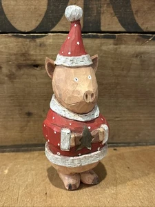 Estatuilla vintage de Papá Noel con aspecto tallado en madera primitiva 6 1/2" - Imagen 1 de 6
