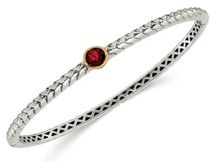 Sterling Silver with 14K Gold Accents Garnet Bangle Bracelet - Picture 1 of 4