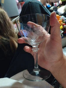 Vintage Crystal Wine & Champagne Glass Double Rose Etched - Picture 1 of 9