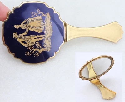 Espejo compacto plegable vintage azul cobalto hecho en Inglaterra pintado a mano ESMALTE Foto 1 de 4