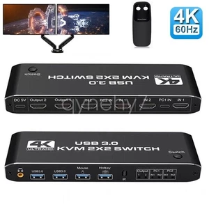 2X2 USB 3.0 HDMI KVM Switch 4K 60Hz Dual Monitor Extended Display Switcher 2 PC - Picture 1 of 14