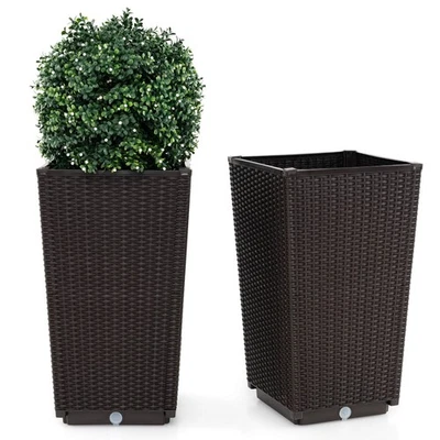 23" Tall Planters Set of 2 Rattan Wicker Plant Pot Self-watering Tree Pot - Image 1 of 4