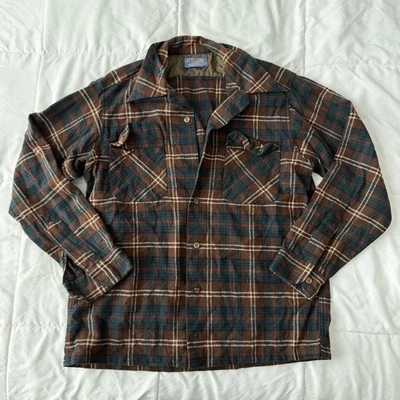 Camisa de Tablero Pendleton Vintage a Cuadros L 100% Lana Virgen Marrón Verde Franela a Cuadros Foto 1 de 4