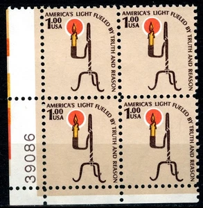 SC# 1610 - $1.00 Americana Series - Rush Lamp - Mint NH Plate Block - Picture 1 of 1