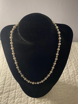 Vintage Hand Knotted Creamy Glass Pearl Necklace with Silver Played Box Clasp - Image 1 of 4