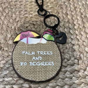 Victoria's Secret ♡ Palm Trees & 80 Degrees Coconut Vaca Keychain Clip Tag Charm - Picture 1 of 3