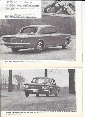 1962 CHEVROLET CORVAIR MONZA SPYDER TURBO 6 PG TESTE DE ESTRADA CHEVY - Imagem 1 de 2