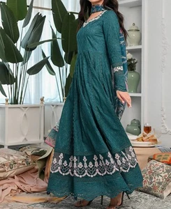 Ansab Jahangir OCEAN DEPTH Kalidaar Embroidered Prairie Boho Schiffli Cotton - Picture 1 of 8