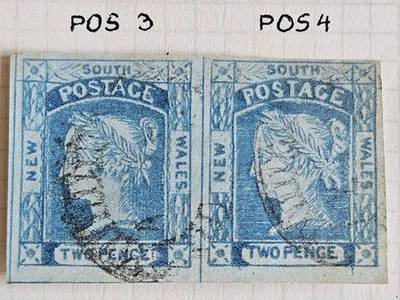 1855 NSW 2d blue Laureates, plate III, horizontal pair, bluish wove paper S.G.63 - Image 1 of 4