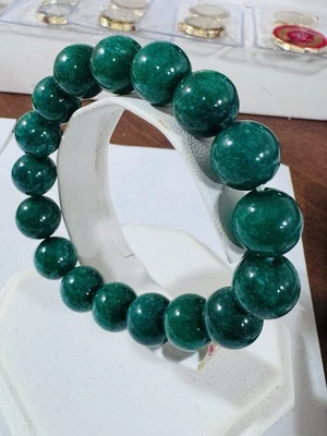Brazalete verde esmeralda de jade birmano de alto grado 5,5”-8,5” elástico 40,9 g 11/12 mm Foto 1 de 4