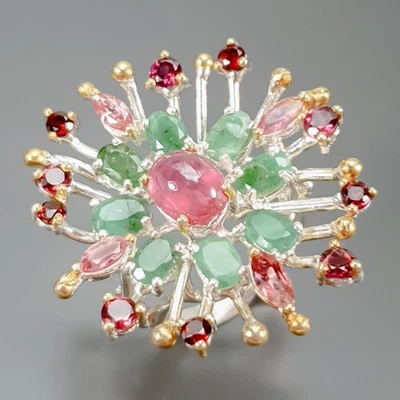 Anillo Rubí Hecho a Mano Plata de Ley 925 Talla 8.25/R438917 Foto 1 de 4