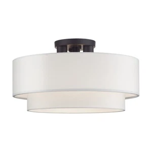 Livex Manorwood 3Lt Semi-Flush, Bronze/White/White Fabric - 50306-07 - Picture 1 of 1