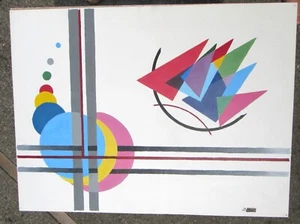TWO VINTAGE 70S MID CENTURY MODERNIST ABSTRACT SIGNED ACRYLIC PAINTINGS MCM - Picture 1 of 8