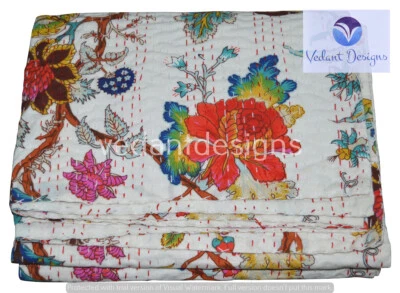 Colcha india hecha a mano vintage Kantha manta de algodón estampado floral Foto 1 de 4