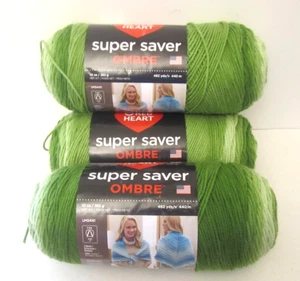 Red Heart Super Saver Ombre Lot of 3 Green Apple 10 oz. 482 Yrds. - Picture 1 of 7